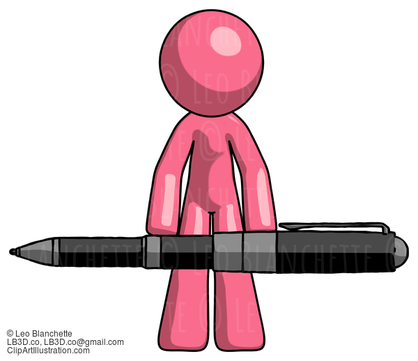 Pink Design Mascot Man Weightlifting A Giant Pen #9566