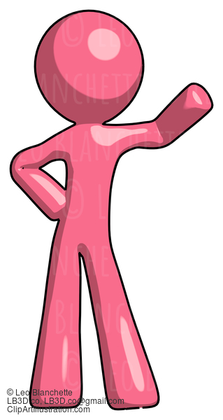 Pink Design Mascot Man Waving Left Arm With Hand On Hip #9572