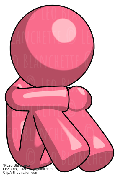 Pink Design Mascot Man Sitting With Head Down Facing Angle Right #9576