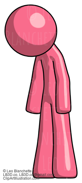 Pink Design Mascot Man Depressed With Head Down Turned Left #9579