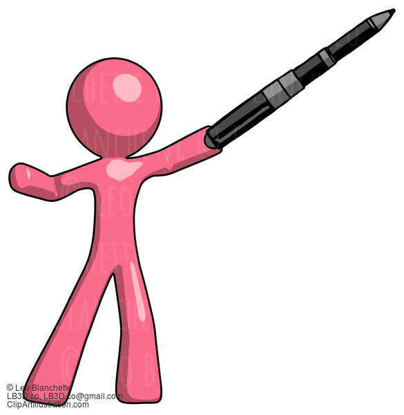 Pink Design Mascot Man Demonstrating That Indeed The Pen Is Mightier #9582