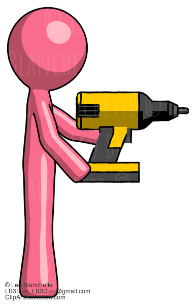 Pink Design Mascot Man Using Drill Drilling Something On Right Side #9585