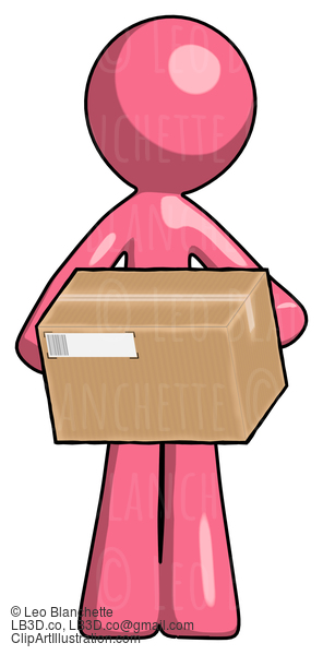 Pink Design Mascot Man Holding Box Sent Or Arriving In Mail #9587