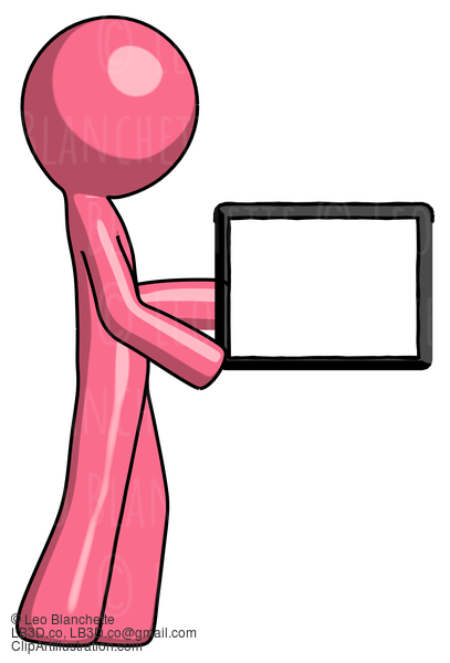 Pink Design Mascot Man Show Tablet Device Computer To Viewer, Blank Area #9590