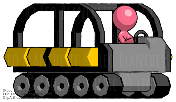 Pink Design Mascot Man Driving Amphibious Tracked Vehicle Side Angle View #9593