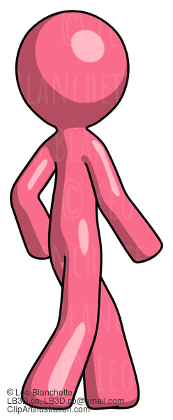 Pink Design Mascot Man Walking Away Direction Right View #9597