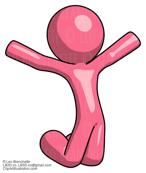 Pink Design Mascot Man Jumping Or Kneeling With Gladness #9598