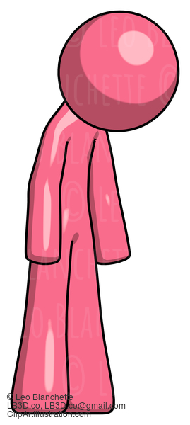 Pink Design Mascot Man Depressed With Head Down Turned Right #9599