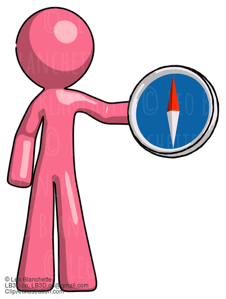 Pink Design Mascot Man Holding A Large Compass #9603