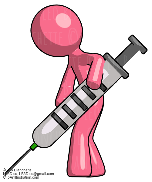 Pink Design Mascot Man Using Syringe Giving Injection #9605