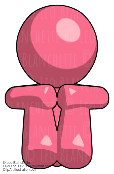 Pink Design Mascot Man Sitting With Head Down Facing Forward #9613