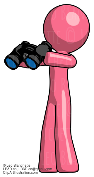 Pink Design Mascot Man Holding Binoculars Ready To Look Left #9614