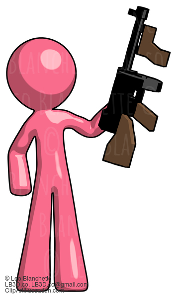 Pink Design Mascot Man Holding Tommygun #9615