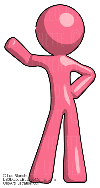 Pink Design Mascot Man Waving Right Arm With Hand On Hip #9616