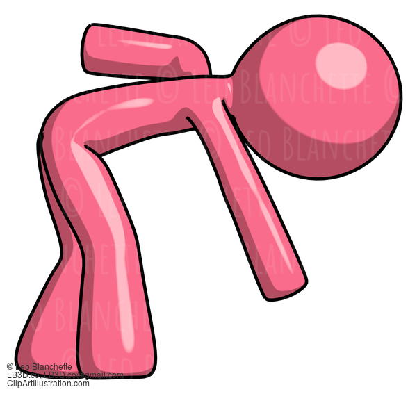 Pink Design Mascot Man Picking Something Up Bent Over #9618