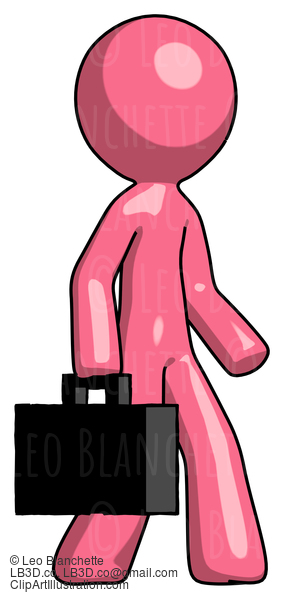 Pink Design Mascot Man Walking With Briefcase To The Right #9621