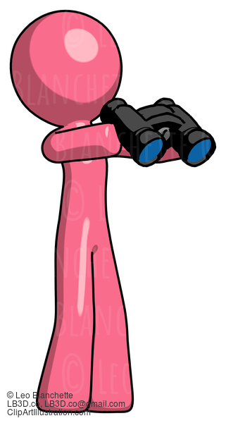 Pink Design Mascot Man Holding Binoculars Ready To Look Right #9623