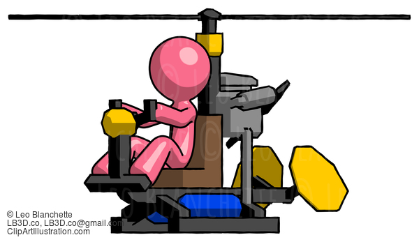 Pink Design Mascot Man Flying In Gyrocopter Front Side Angle View #9624