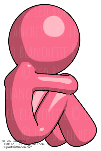 Pink Design Mascot Man Sitting With Head Down Back View Facing Right #9630