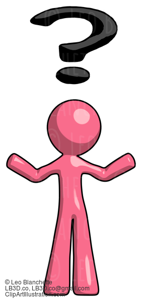 Pink Design Mascot Man With Question Mark Above Head, Confused #9631