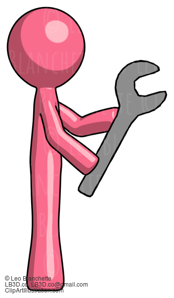 Pink Design Mascot Man Using Wrench Adjusting Something To Right #9632