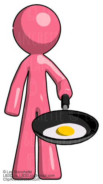 Pink Design Mascot Man Frying Egg In Pan Or Wok #9633