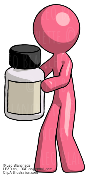 Pink Design Mascot Man Holding White Medicine Bottle #9637