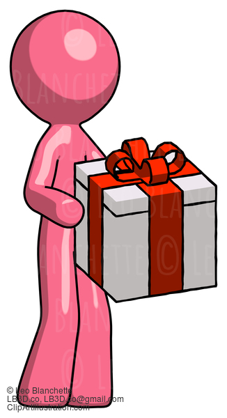 Pink Design Mascot Man Giving A Present #9641