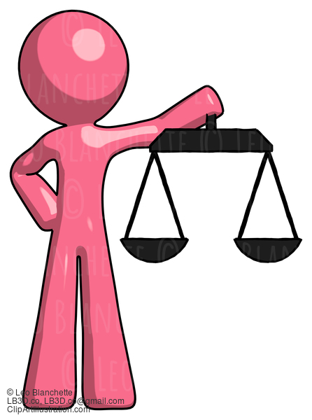 Pink Design Mascot Man Holding Scales Of Justice #9644