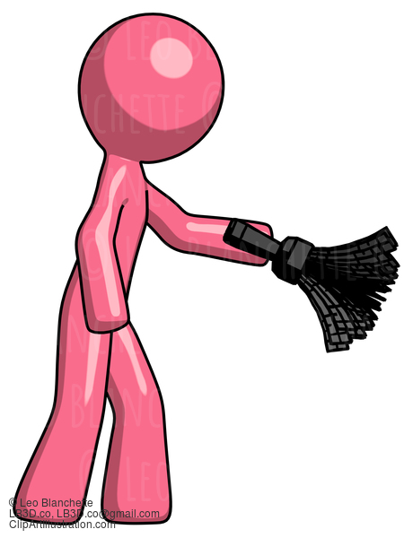 Pink Design Mascot Man Dusting With Feather Duster Downwards #9647