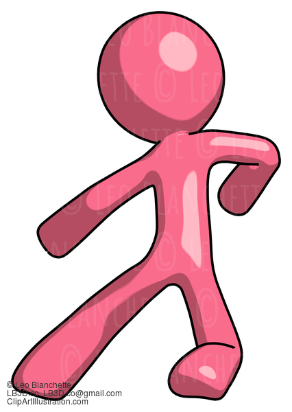 Pink Design Mascot Man Karate Defense Pose Left #9649