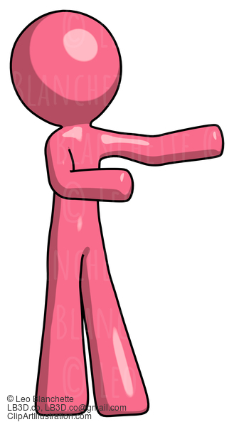 Pink Design Mascot Man Presenting Something To His Left #9651