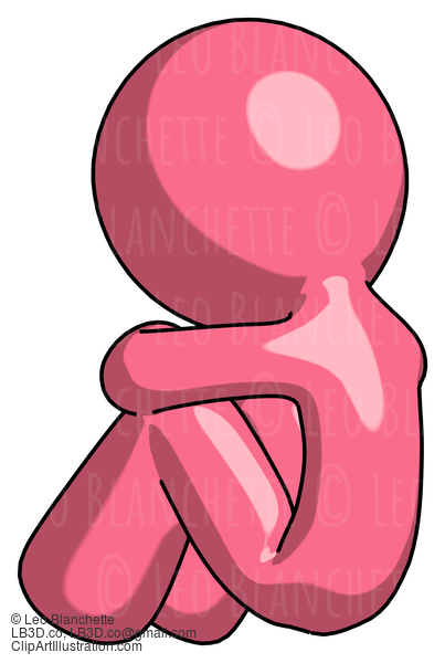 Pink Design Mascot Man Sitting With Head Down Back View Facing Left #9653