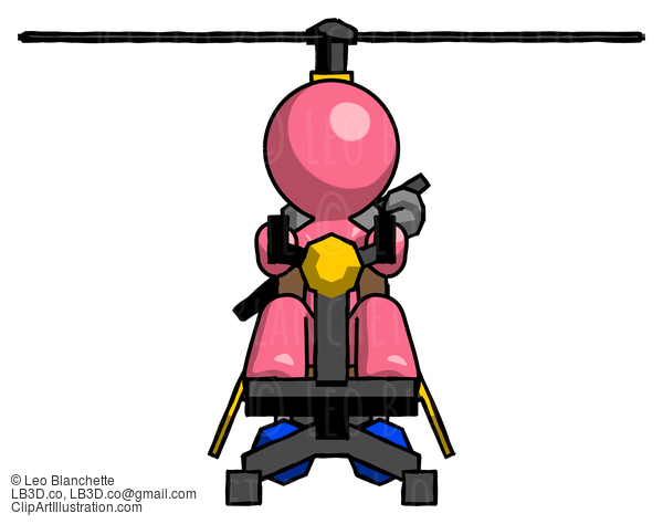 Pink Design Mascot Man Flying In Gyrocopter Front View #9655