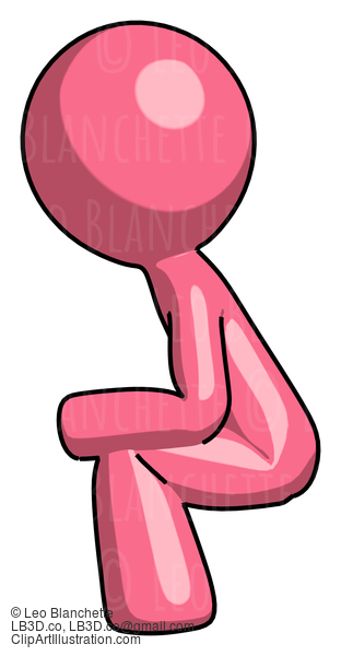 Pink Design Mascot Man Squatting Facing Left #9657