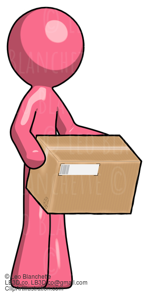 Pink Design Mascot Man Holding Package To Send Or Recieve In Mail #9664