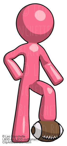 Pink Design Mascot Man Standing With Foot On Football #9667