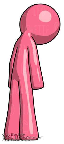 Pink Design Mascot Man Depressed With Head Down, Back To Viewer, Right #9669