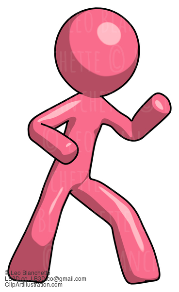 Pink Design Mascot Man Martial Arts Defense Pose Right #9670