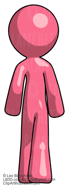 Pink Design Mascot Man Walking Away, Back View #9672