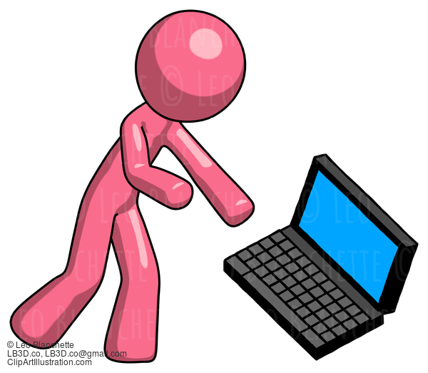 Pink Design Mascot Man Throwing Laptop Computer In Frustration #9674