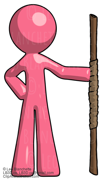 Pink Design Mascot Man Holding Staff Or Bo Staff #9675