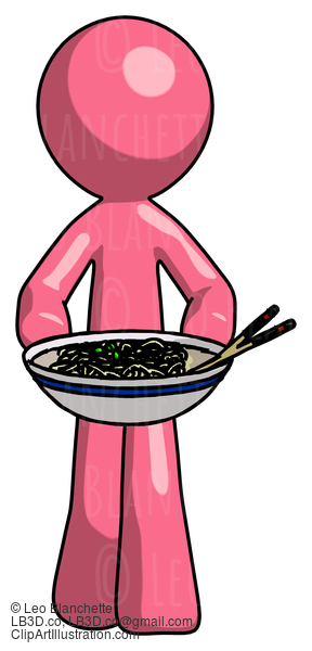 Pink Design Mascot Man Serving Or Presenting Noodles #9677