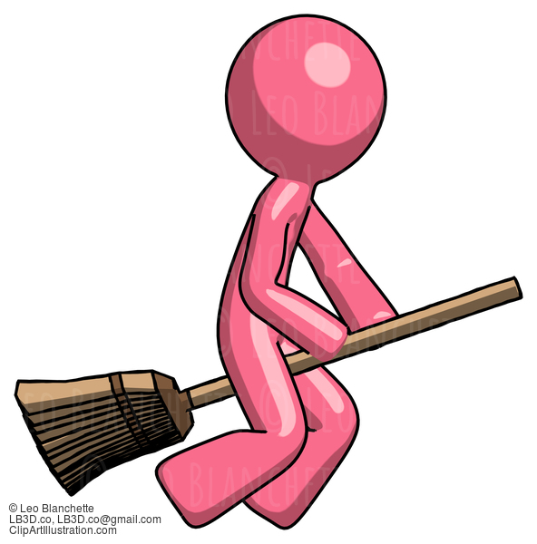 Pink Design Mascot Man Flying On Broom #9678