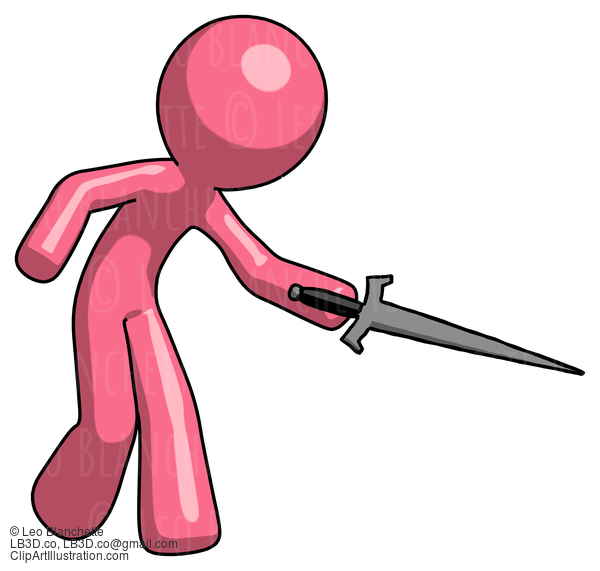 Pink Design Mascot Man Sword Pose Stabbing Or Jabbing #9682