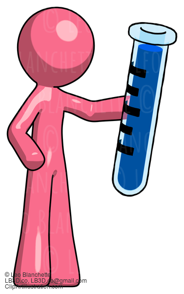 Pink Design Mascot Man Holding Large Test Tube #9684