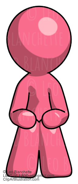 Pink Design Mascot Man Squatting Facing Front #9687