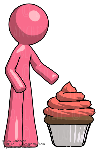 Pink Design Mascot Man With Giant Cupcake Dessert #9690