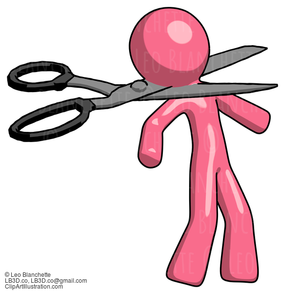 Pink Design Mascot Man Scissor Beheading Office Worker Execution #9691