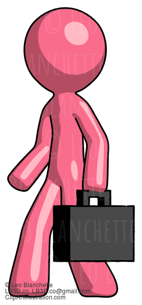 Pink Design Mascot Man Walking With Briefcase To The Left #9694